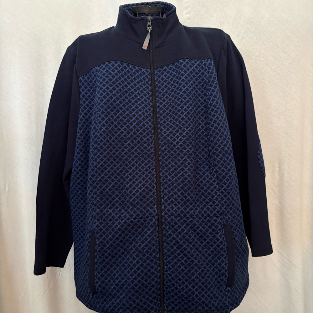 Navy Blue Geometric Zip-Up Jacket